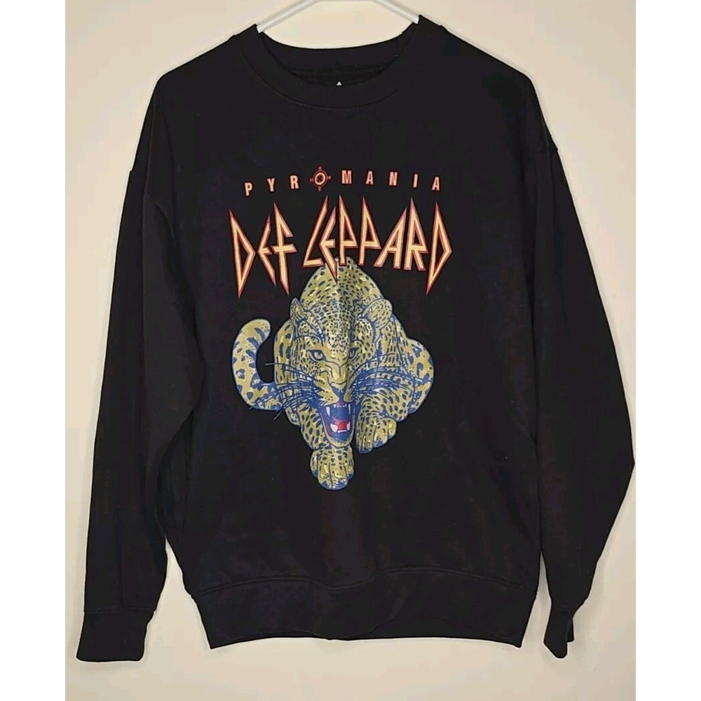 Def Leppard Pullover Sweatshirt‎ Pyromania Leopard Graphic Large Black Crewneck